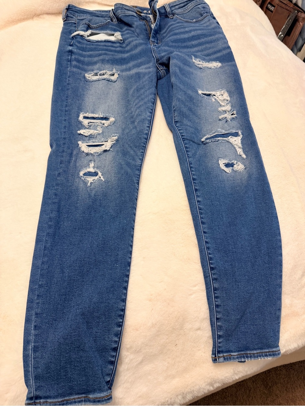 American Eagle Outfitters Distressed Mid Blue Slim Straight Jeans